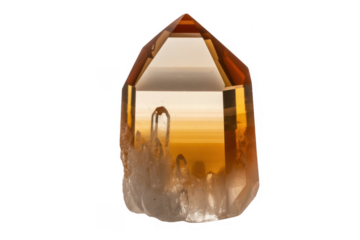 Citrine crystal with orange and yellow hues gemstone isolated on a transparent background