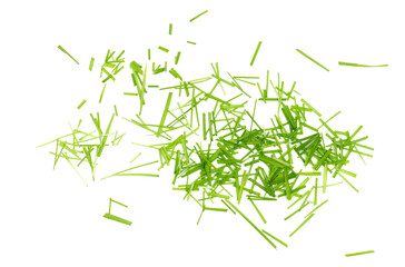 Fresh green young wheat leaves, isolated on white background and texture, top view, design elements