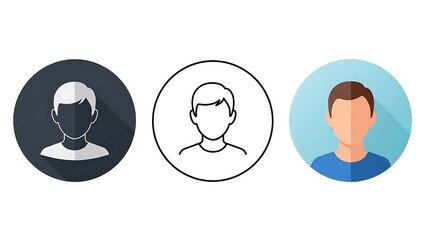 Three head silhouette icons, varying colors and designs, for profile or user representation