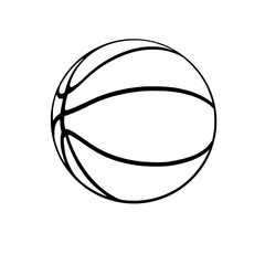 Simple illustration of a basketball with classic black lines on a white background