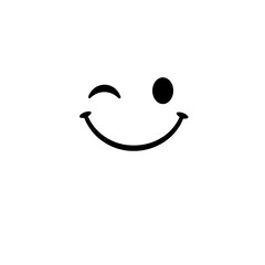 A delightful black and white graphic illustration featuring a playful winking smiley face, symbolizing happiness, fun, and cheerful communication. 