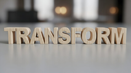 Wooden blocks spelling “TRANSFORM”, simple digital transformation concept