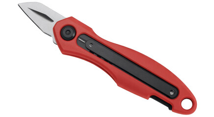 Fototapeta premium Red pocket knife with black and silver details red knife isolated on a transparent background