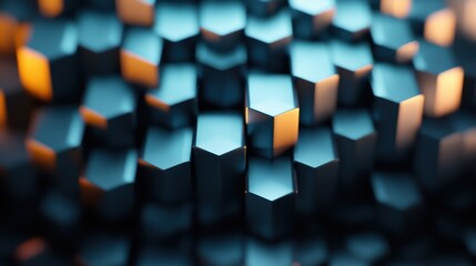 A mesmerizing collection of blue hexagonal shapes creates an abstract visual landscape, inviting viewers to explore textures and colors in a captivating manner.