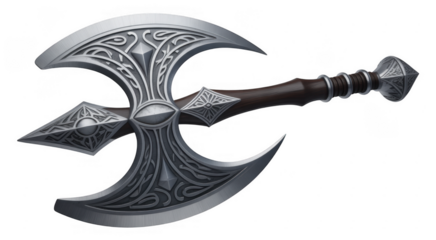 Decorative battle axe with intricate decorative axe isolated on a transparent background