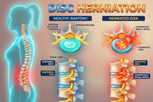 Herniated Disk Concept Illustration Explaining Spinal Nerve Compression