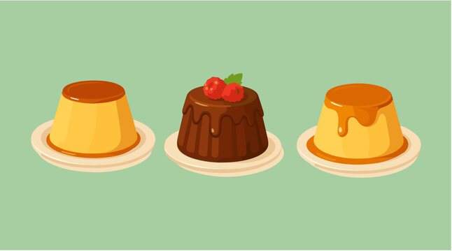 Puddings, Dessert item icon logo flat vector design