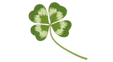 Green and white clover four-leaf leaf isolated on a transparent background