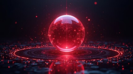 Vibrant red anomaly sphere breaking symmetry in blue orb sensor matrix