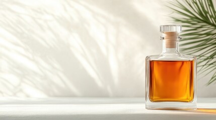 A beautifully crafted glass decanter filled with amber whiskey, set against a soft background of shadows, evoking feelings of luxury, sophistication, and enjoyment.