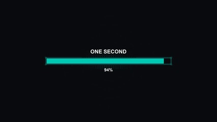 Progress bar animation in science fiction style showing time completion at one second