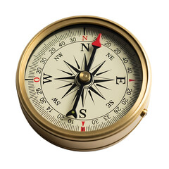 A gold compass with a white face and black numbers on a transparent background