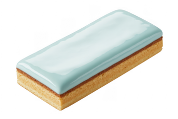Rectangular cake with blue icing dessert pastry isolated on a transparent background
