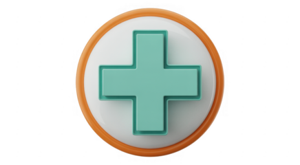 Green medical cross on white and orange background isolated on a transparent background