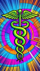 medical snake icon health icon pop comic art style vibrant vertical background