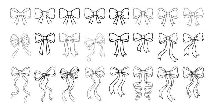 Set of decorative bows in various styles for design