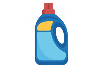 Blue laundry detergent bottle with red cap blue bottle isolated on a transparent background