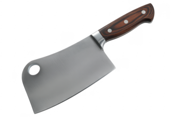 Meat cleaver with wooden handle knife kitchen tool isolated on a transparent background