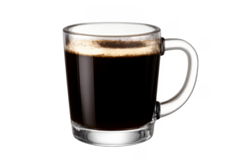 Hot black coffee with crema in glass mug