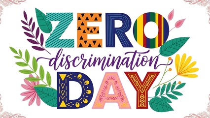 Obraz premium Vibrant Zero Discrimination Day celebration with colorful flowers and leaves