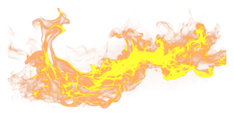 A vibrant flame burns brightly on a black background on transparent background