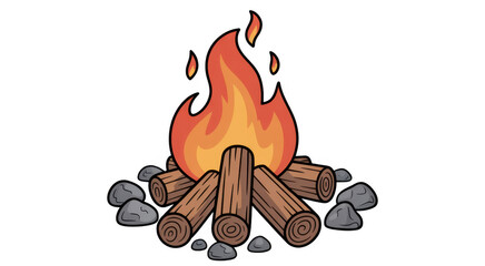 Cartoon campfire with flames and logs cartoon flames isolated on a transparent background