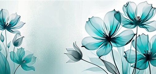 translucent blue flowers, soft light, airy background, banner, concept love wedding spa