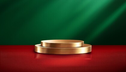 Golden Podium On The Red With Green Background