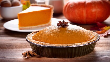 Pumpkin Pie On Wooden Table