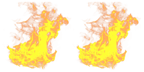 Two vibrant flames burning brightly on transparent background