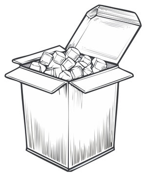Illustration of Cardboard Box Filled with Cubes Package Delivery Container