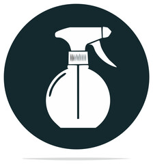 Obraz premium Simple white silhouette of a cleaning spray bottle in a dark circle vector illustration