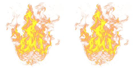 Two vibrant flames burning brightly on transparent background