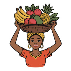 Woman Carrying Basket of Fruit