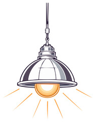 Bright glowing industrial style pendant lamp fixture illuminating a space with warm light vector illustration
