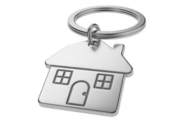 Silver house keychain metal isolated on a transparent background