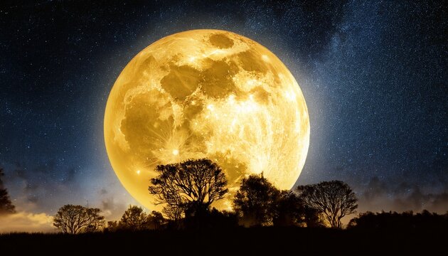 golden full moon in the night sky - Powered by Adobe