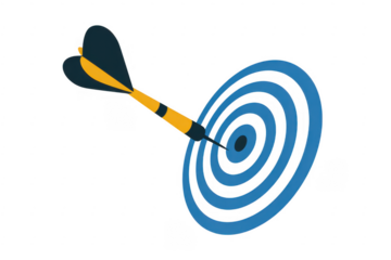 Yellow dart hitting blue target isolated on a transparent background