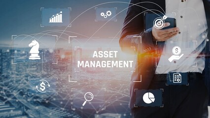 Asset management system showing investment planning, financial goal tracking, ROI analysis, and...