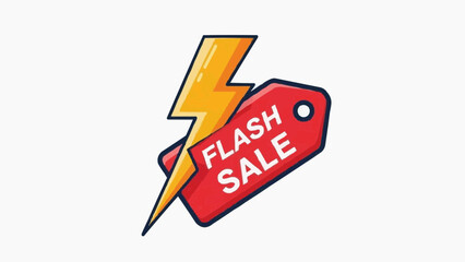 Vibrant flash sale tag with lightning bolt on white background