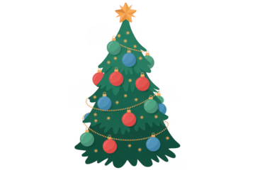 Colorful Christmas tree with ornaments holiday festive isolated on a transparent background