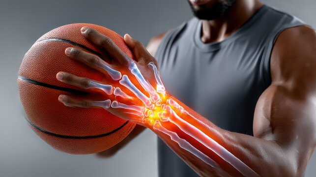 Basketball Player Holding Ball with Highlighted Wrist Bones