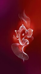 Abstract Ganesha Formed from Smoke on Red Background