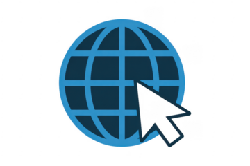 Blue globe with a computer mouse cursor internet isolated on a transparent background