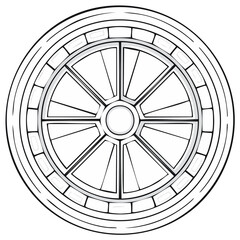 Obraz premium Stylized Round Window Design with Radial Spokes and Decorative Outer Rim
