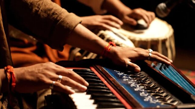 Traditional Musician Playing Harmonium Outdoors