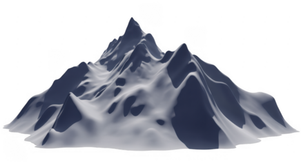 3D of a snowy mountain range peaks hills isolated on a transparent background