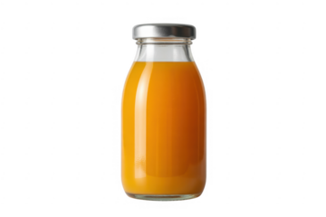 Glass bottle of orange juice drink isolated on a transparent background