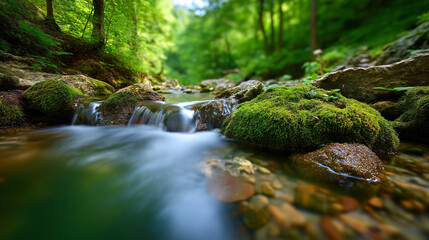Discovering serene flowing stream representing journey to mental wellness, peaceful relaxation techniques, tranquil life philosophy, emotional healing pathway, stress management vi