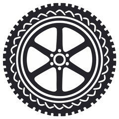 Fototapeta premium Monochrome graphic icon of a rugged vehicle wheel and tire with pronounced tread pattern design